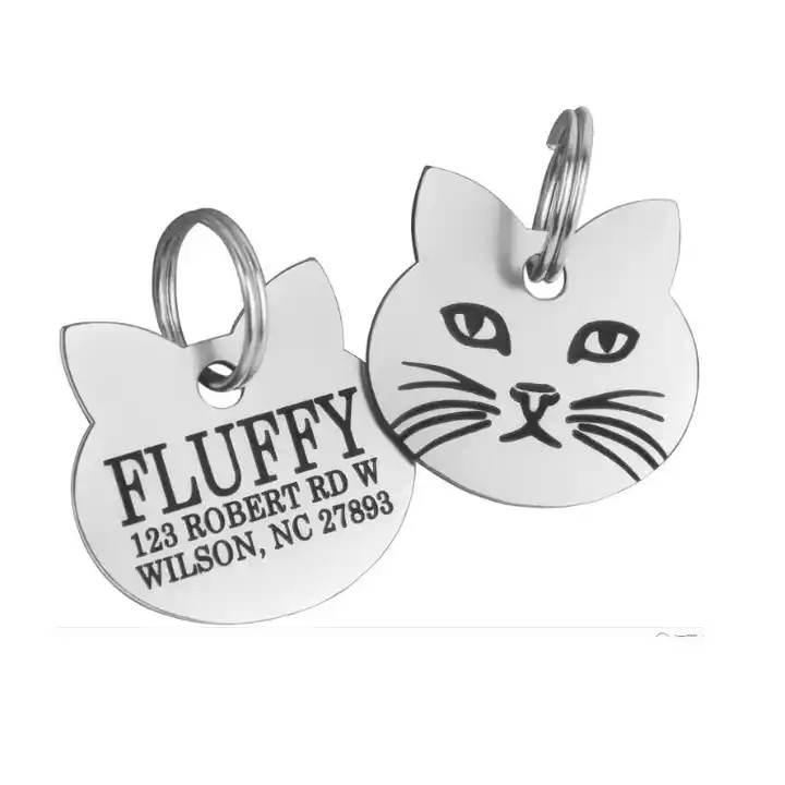Cat Face Stainless Steel Personalized Cat ID Tag, Small