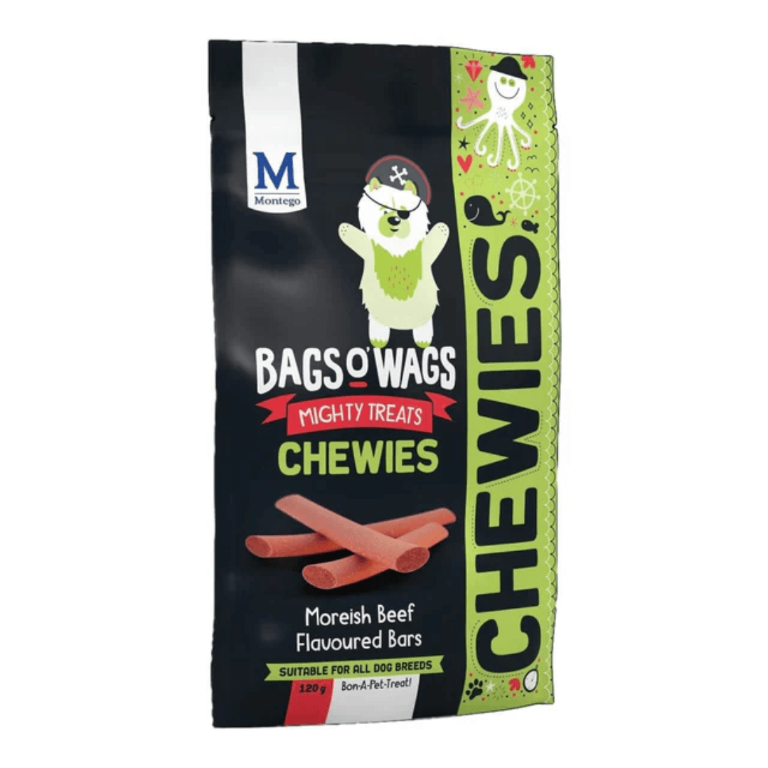 Pack Of 10 – Montego Bags O’ Wags Dog Treats – Beef Bars 120g