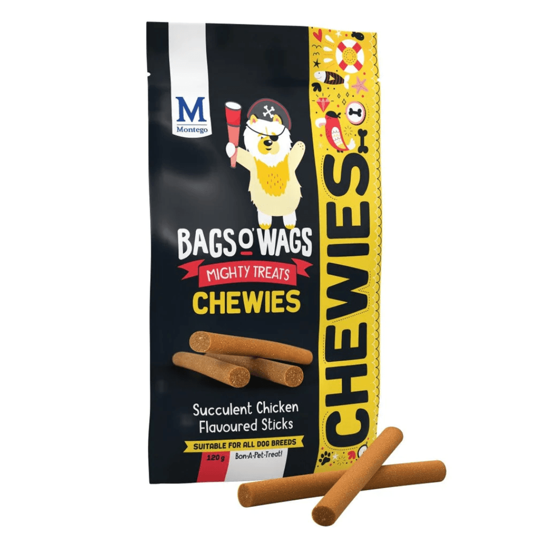 Pack Of 10 – Montego Bags O’ Wags Dog Treats – Chicken Sticks 120g