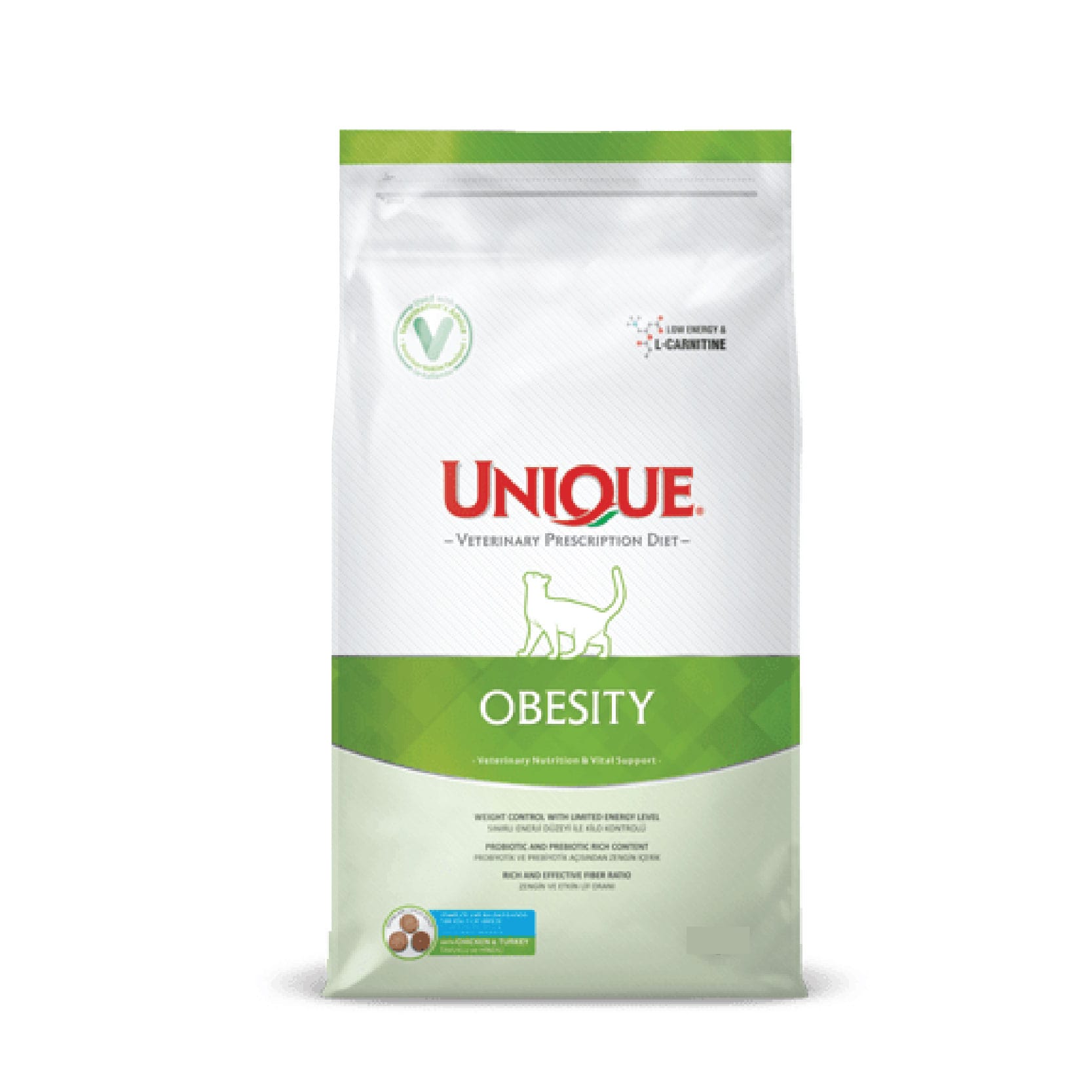 SHORT EXPIRY-CLEARANCE: Unique Veterinary Prescription Diet Adult Cat Obesity Chicken & Turkey 2kg