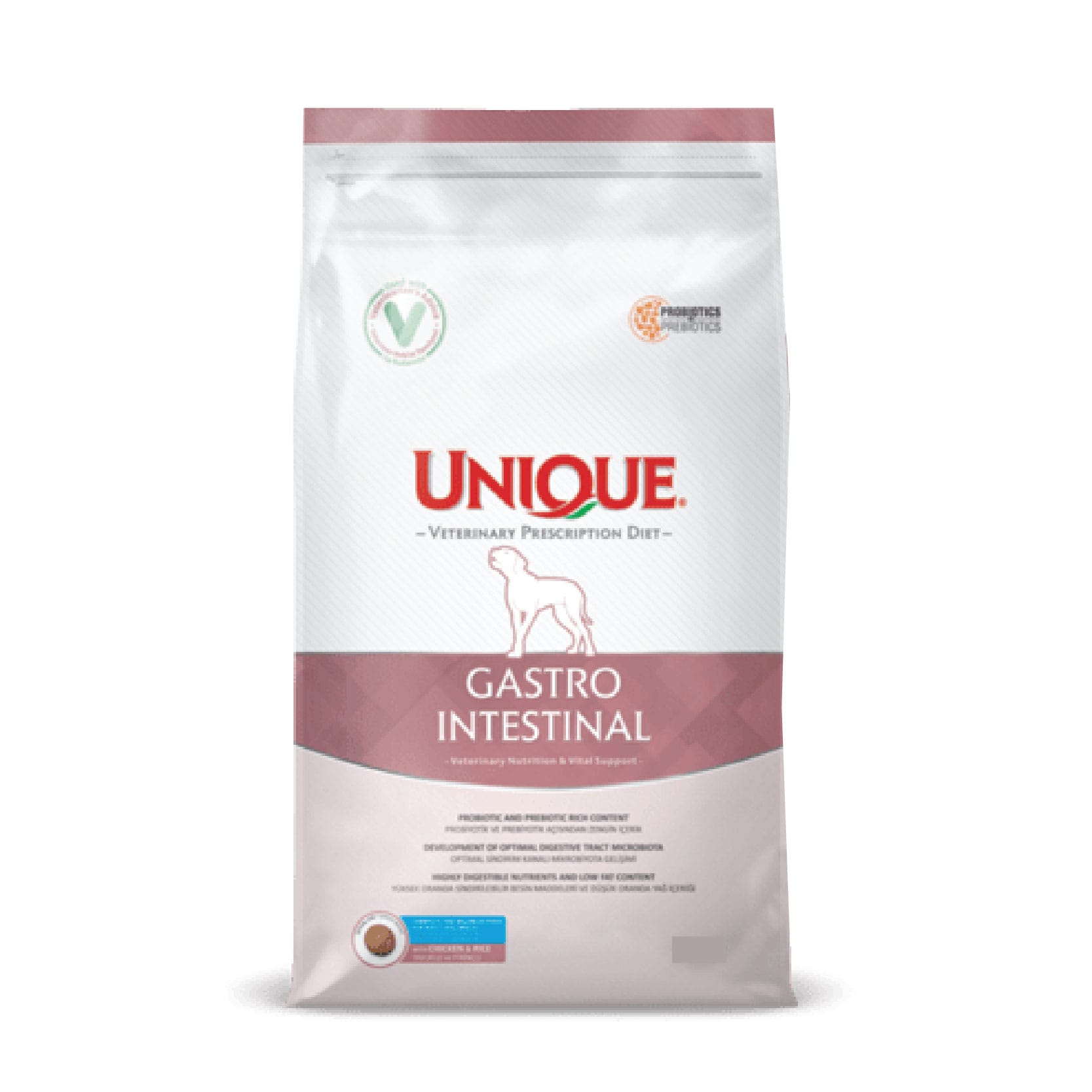SHORT EXPIRY-CLEARANCE: Unique Veterinary Prescription Diet Adult Dog Gastro Intestinal Chicken & Rice 3kg